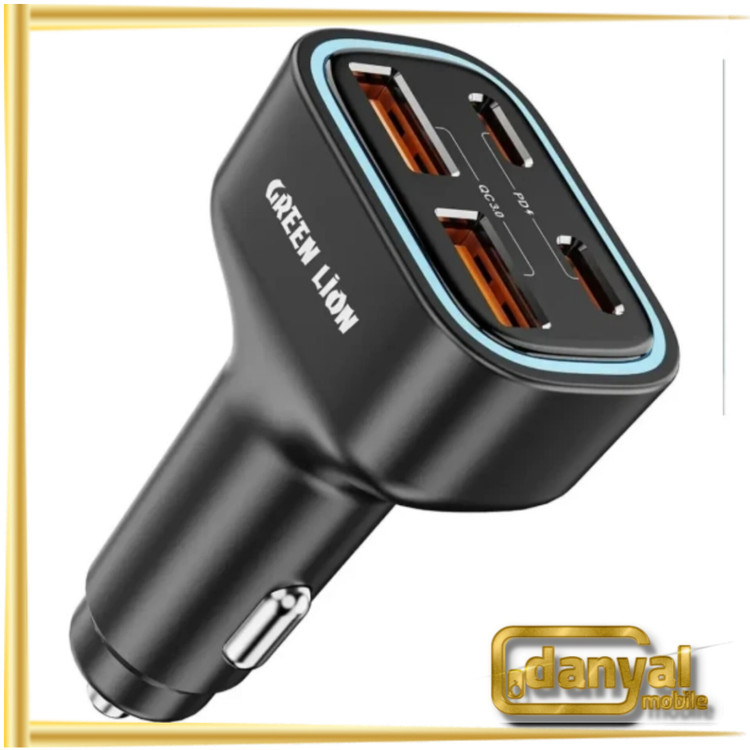 شارژر فندکی 70 وات گرین لاین 4 پورت مدل Green Lion Quad Port 70W Car Charger GNQPCC70WBK