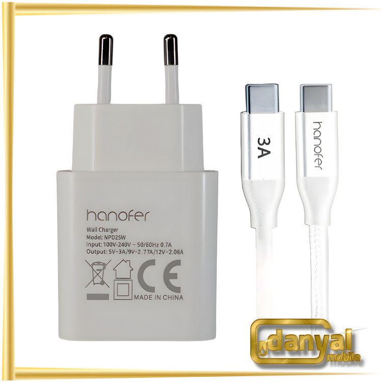 شارژر دیواری 25W فست و PD تک پورت هانوفر مدل NPD25W به همراه کابل Type-C به Type-C