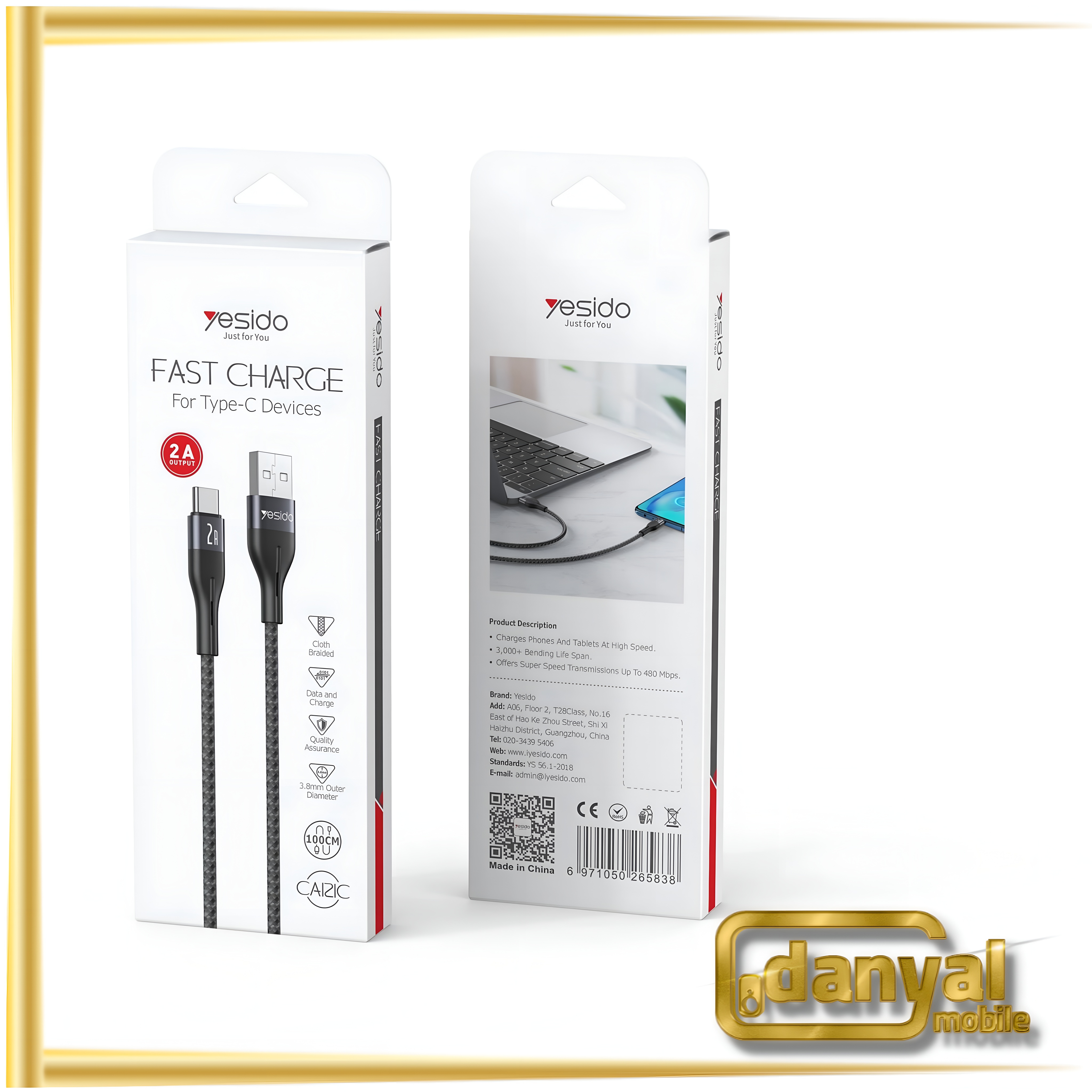 کابل USB به Type-C یسیدو YESIDO CA121 طول 1 متر