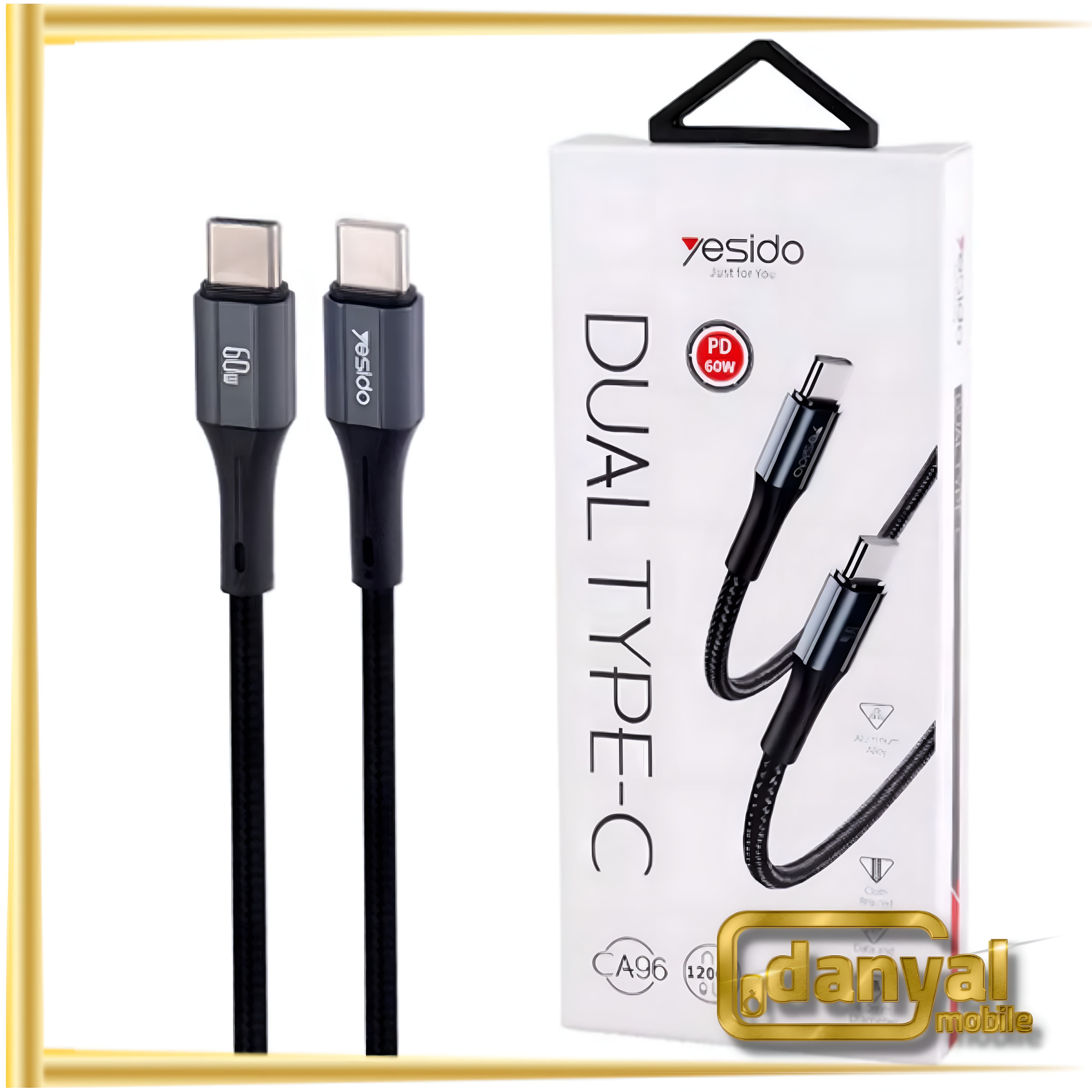 کابل تبدیل فست شارژ Yesido CA96 Type-C To Type-C PD 60W 1.2m