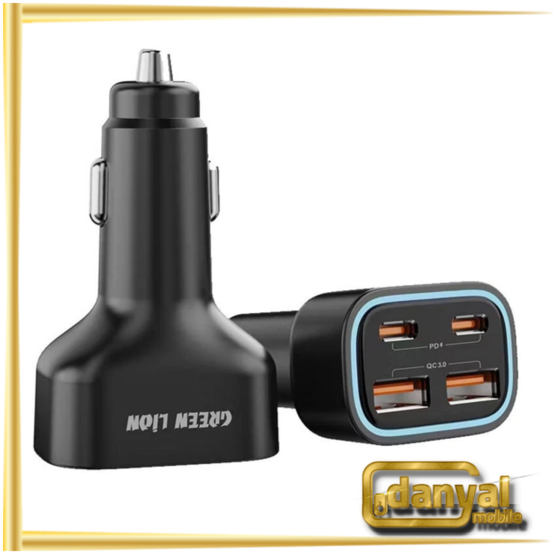 شارژر فندکی 70 وات گرین لاین 4 پورت مدل Green Lion Quad Port 70W Car Charger GNQPCC70WBK